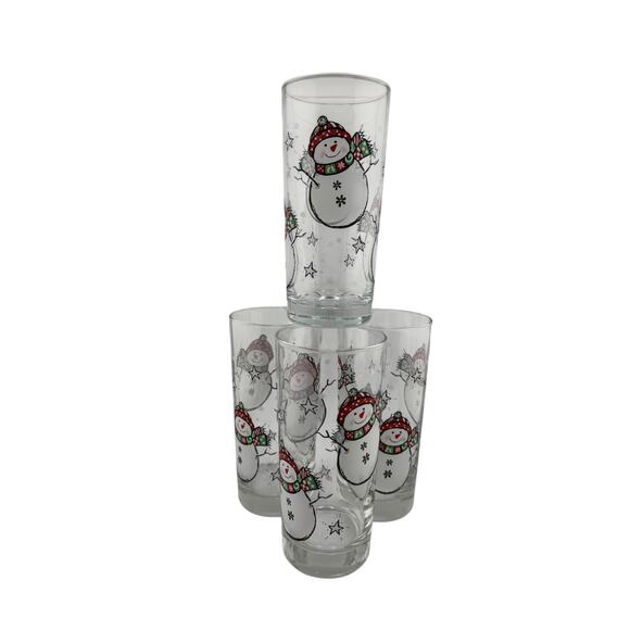 Vintage Libbey Snowman Glasses Set of 4 1990s Holiday Themed Drinkware - Picture 1 of 3